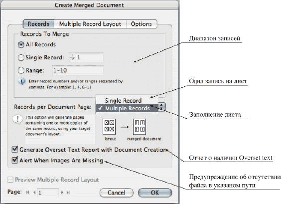Панель Create Meged Document в Adobe InDesign