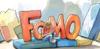 Как синдром упущенных возможностей влияет на твою продуктивность girl_sitting_at_a_huge_3D_word_FoMO copy